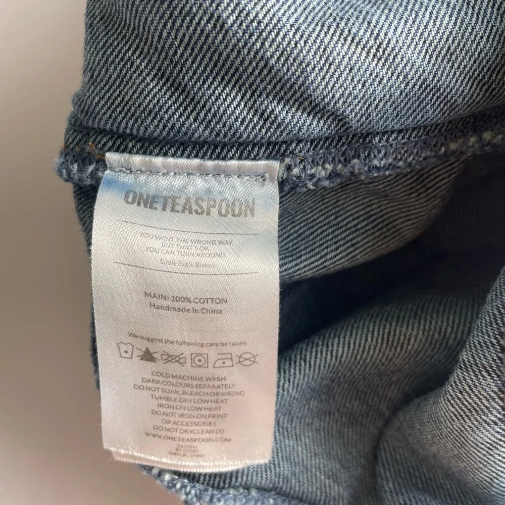 OneTeaspoon Darkwash Trucker Mini Skirt Studded Distressed Raw Hem Denim Sz 27
